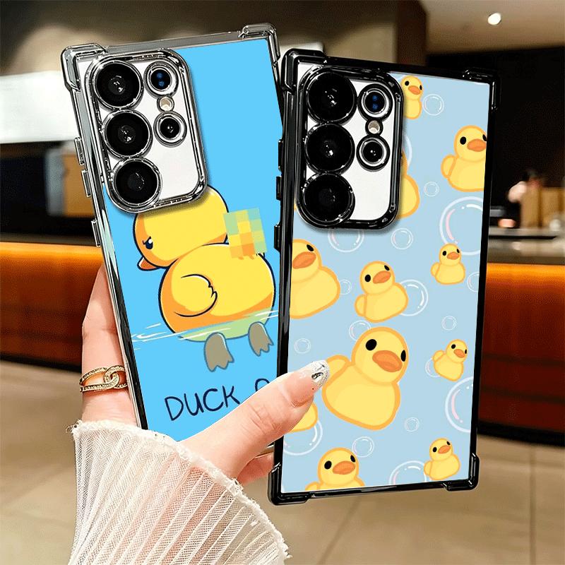 Funny Cute Cartoon Duck Plating Phone Case For Samsung Galaxy S24 S25 FE S26 Edge S23 Ultra S22 S21 Plus S20 Anti-Fall Airabag C