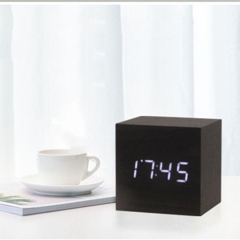 Wood Digital LED Alarm Clock Retro Desk Clock Art Ornaments Glow Clock  School