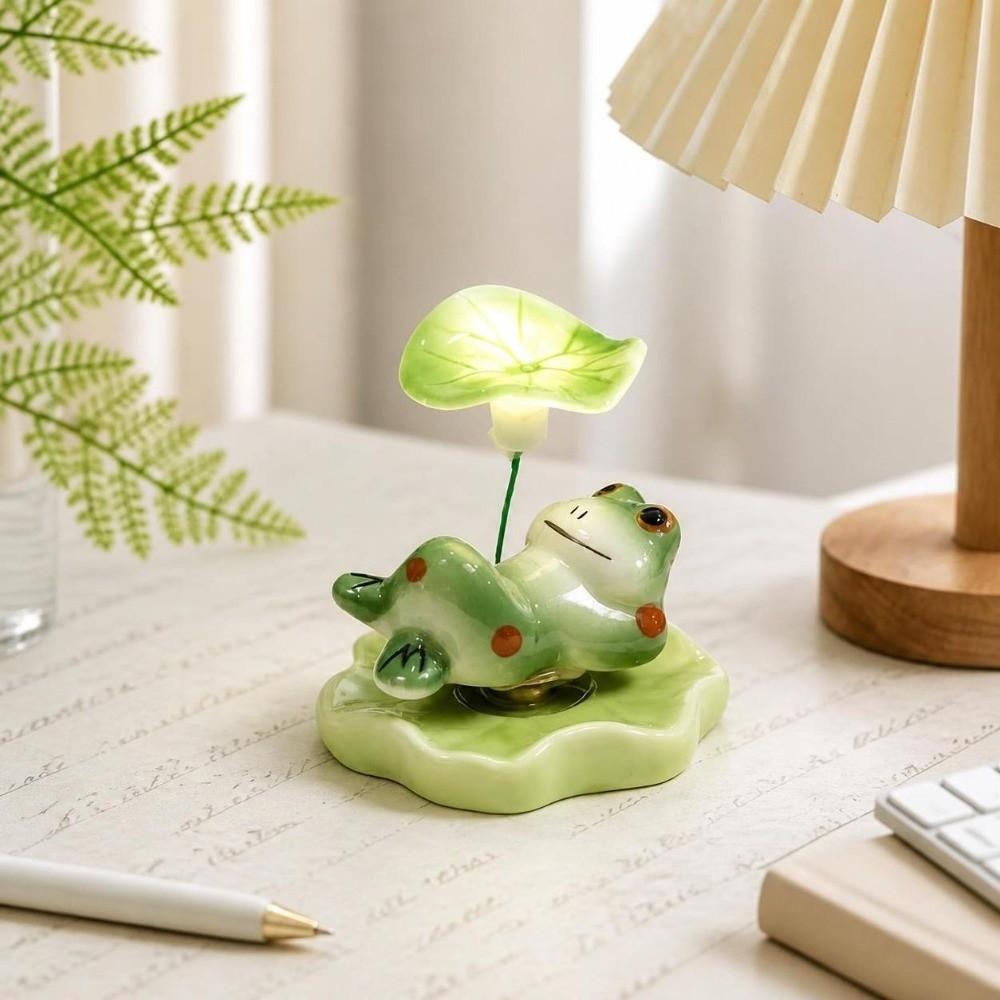 Decorative Ceramic Laying Frog Statue Lotus Leaf Home Ornaments Desktop Decoration Attract Wealth Funny Frog Car Decor Office