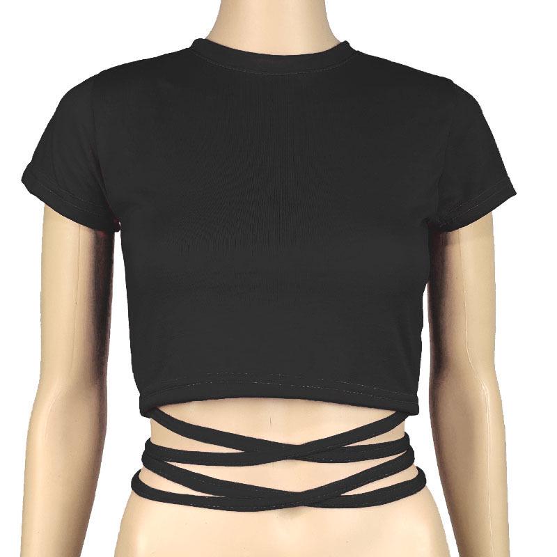 Trendy Evropský & Americký Dámský Zavazovací Bandážový Crop Top - Sexy, Zeštíhlující, Krátký Rukáv