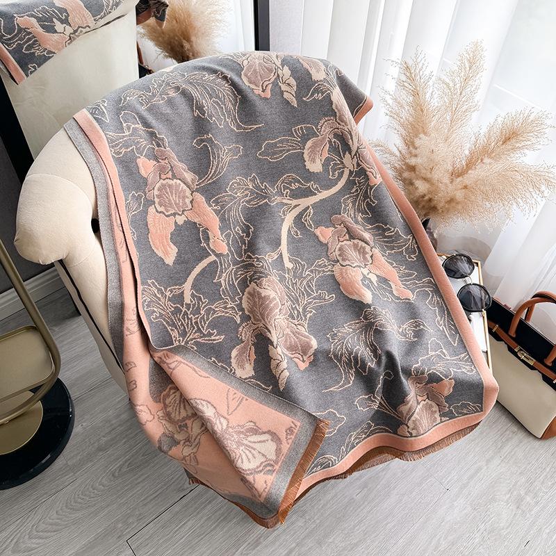 Versatile Mori Contrasting Colors Double-Sided Imitation Cashmere Scarf Winter High-End Warm Shawl Women