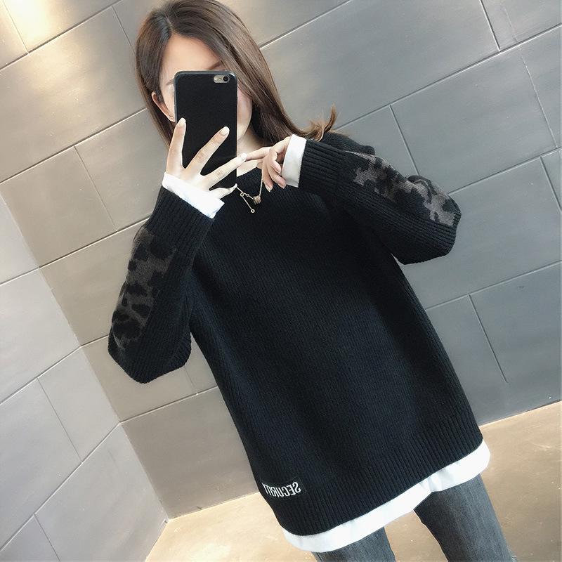 Trendy Autumn & Winter 2024 Faux Two-Piece Women's Sweater - Cozy, Thick, and Stylish Layering Essential