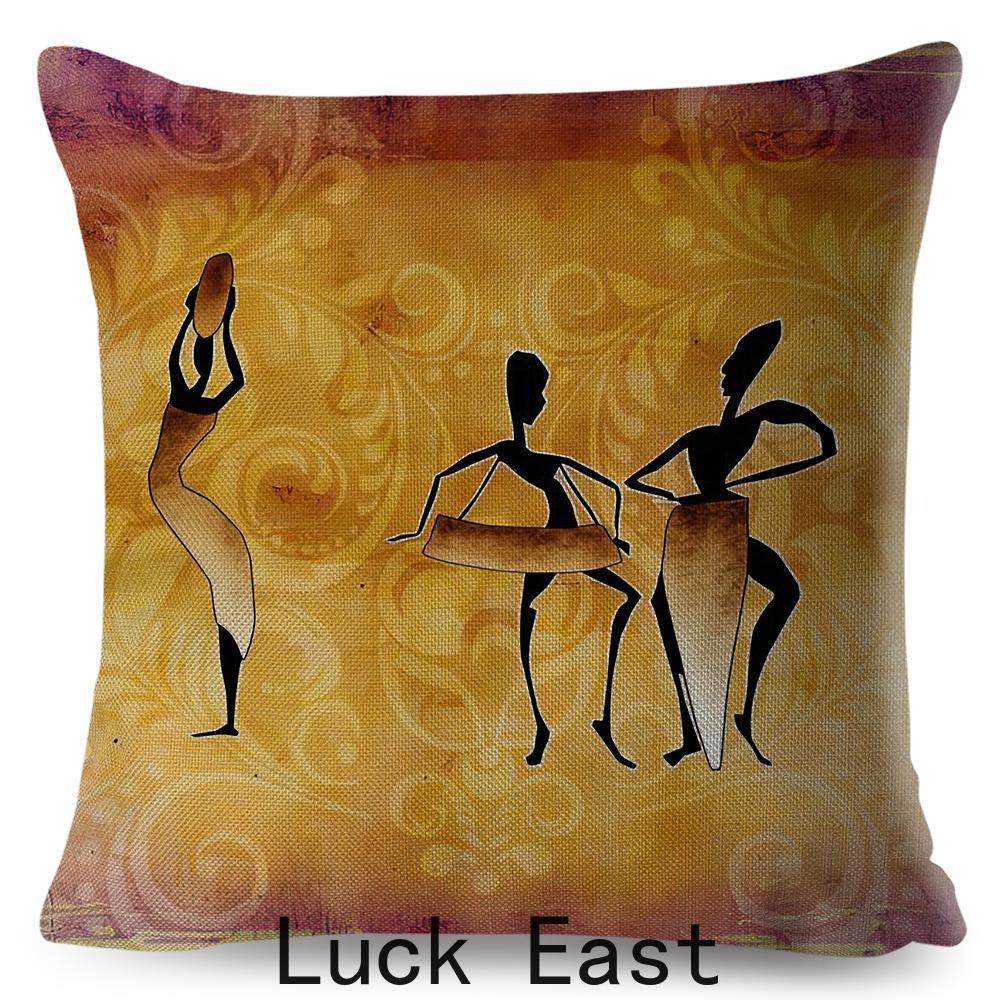 Retro African Cushion Cover Abstract Human Figure Design Warm Tone Soft Polyester Bedroom Decor Throw Pillow Case