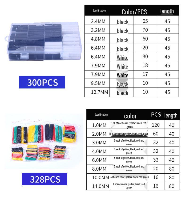 300-Piece Black & White Adhesive Heat Shrink Tube Set 3:1 Ratio - Triple Insulation