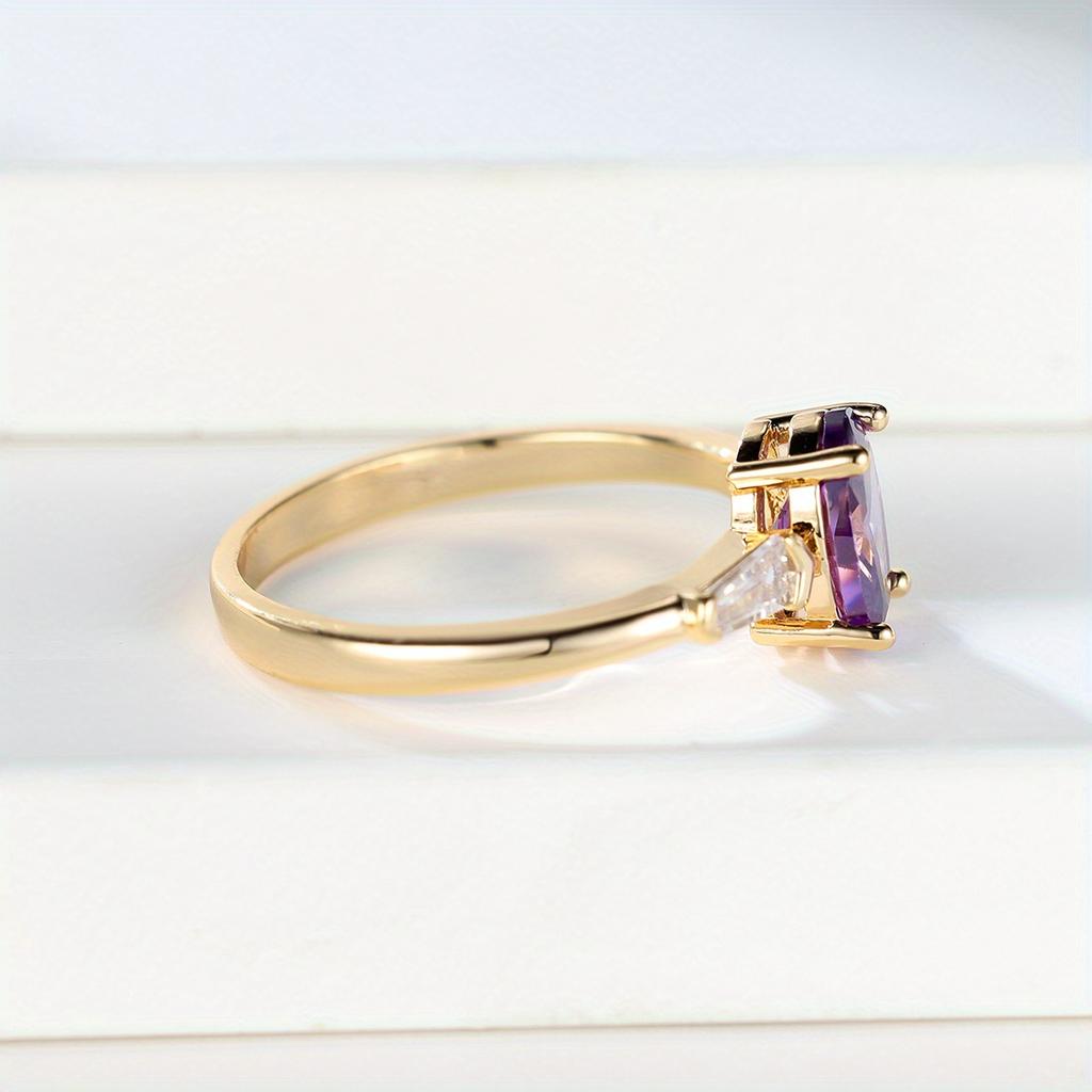 1 Pc Golden Color Oval Cut Purple Stone CZ Claw Ring for Women Men