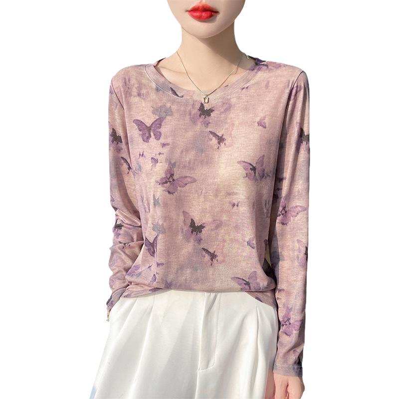 2025 Frühling/Sommer Retro Wasserlöslicher Batik Rundhals Damen Weiches Dünnes T-Shirt