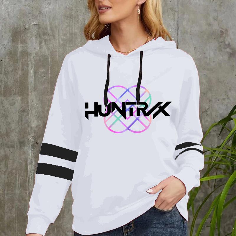 KPop Demon Hunters Printed Hoodies Loose Pullover Plus Size Autumn and Winter Long Sleeve Stripe Sports Women's Hooded Sweatshirts