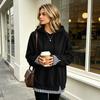Women's Casual Long Sleeve Sweatshirt with Striped and Plaid Patchwork, Loose Fit, Two-Piece Look