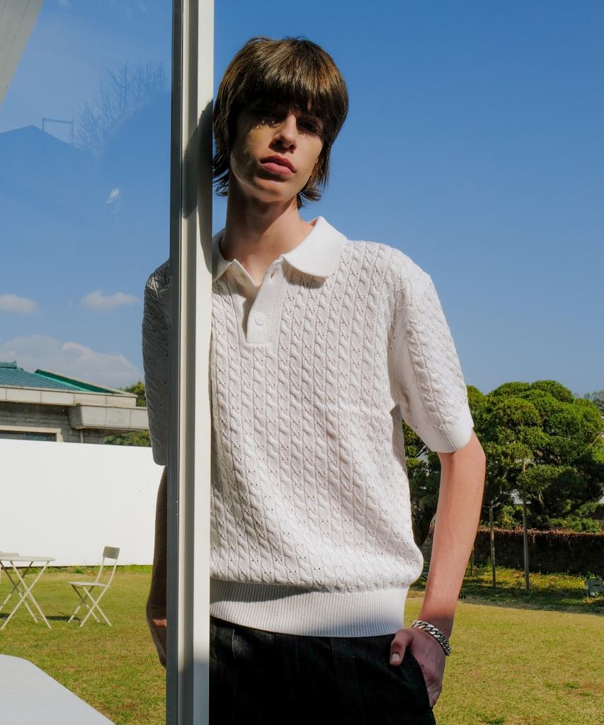 MINAV Strong Cotton Cable Punch Collar Knit [Ivory]
