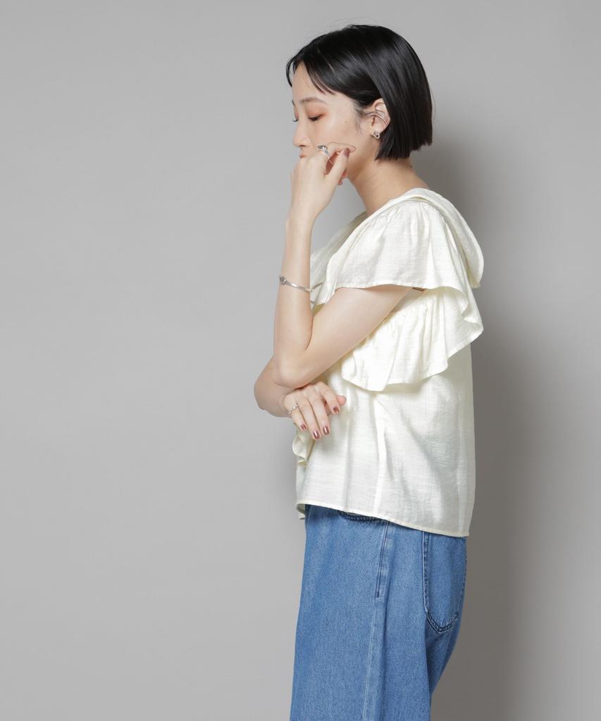 Nano Universe Frill Detail Front Size F Women's Lace-Up Blouse, Ivory, 037, 673-5221307