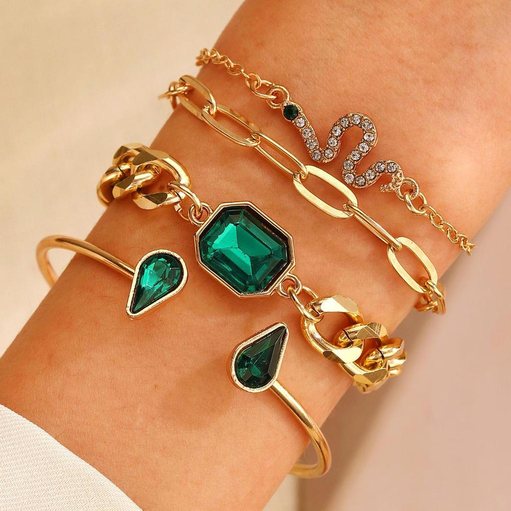 Punk Hip-Hop Alloy Bracelet Set - 4 Piece European & American Style