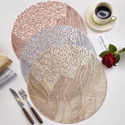 Creative Round Table Mat PVC Bronzing Decorative Leaf Pattern Thermal Insulation Mat Multi-color Table Mat