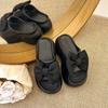 Height-increasing Platform Casual Beach Shoes 2025 Summer and Autumn New French Fashion Bow One-word Slippers Women's Outer Wear