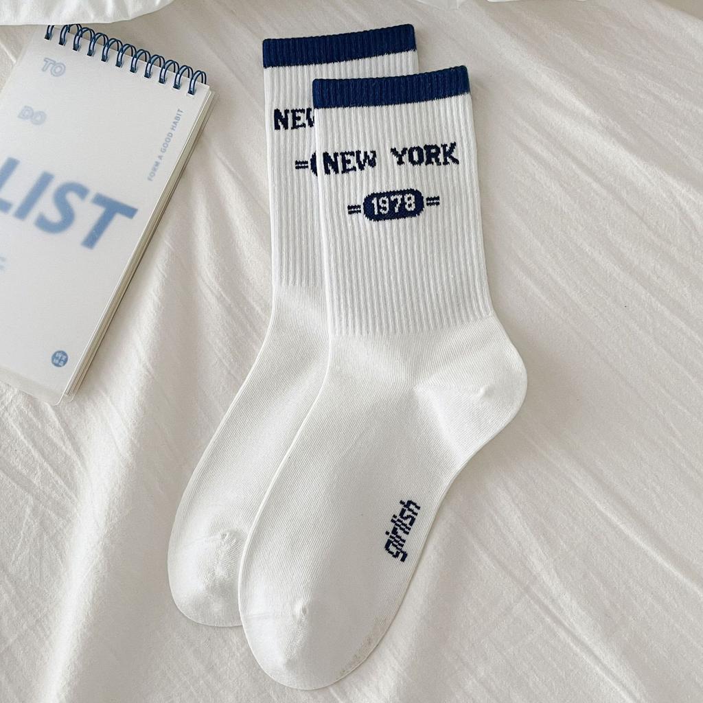 Ladies Autumn and Winter New Letter High Rubber Stripe Two Bars Sport Tube Cotton Socks