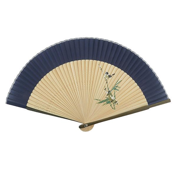 Onishi Ken Seihan Men's Short Silk Pentex Folding Fan, Size: Approx. 22cm, Sparrow Design, Navy Blue, "Ripple" S23-MTSP16