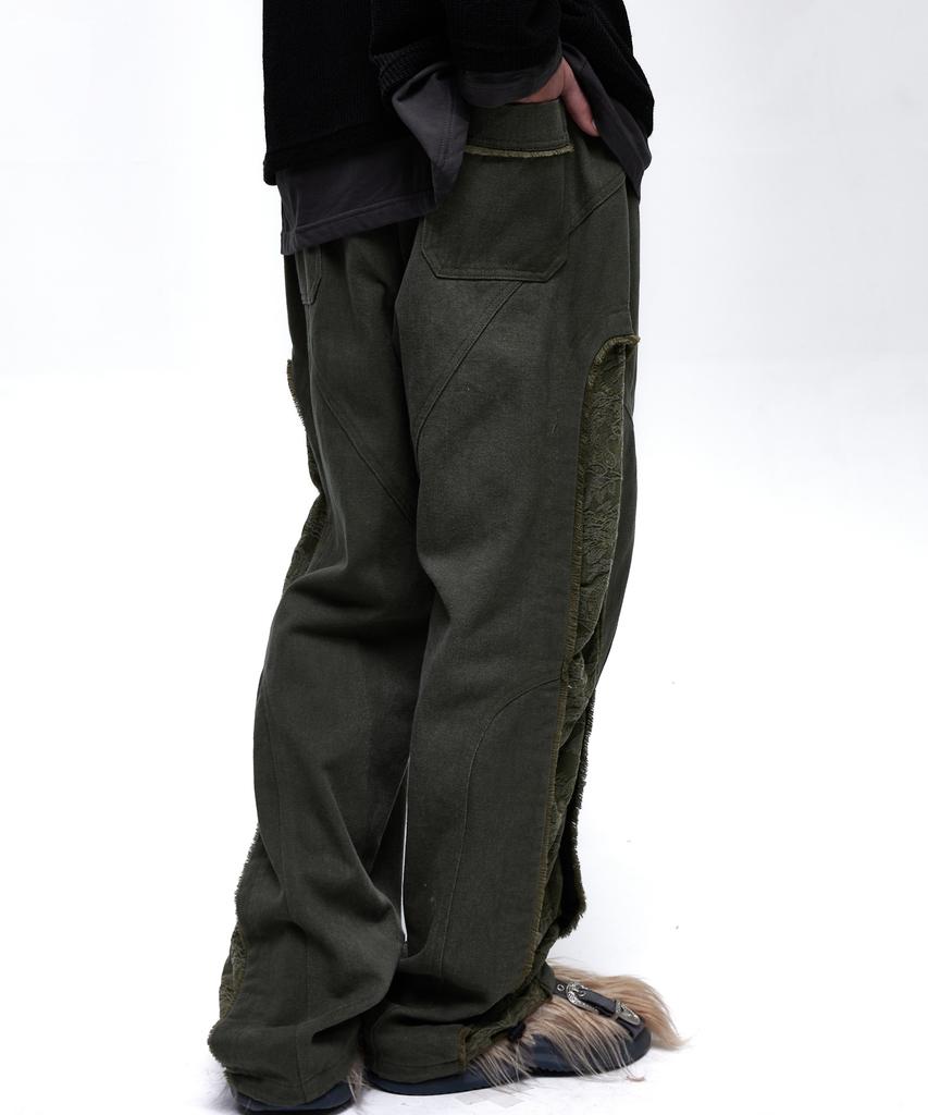 Aleseueseussi Incision Jacquard Mixed Pants - Khaki