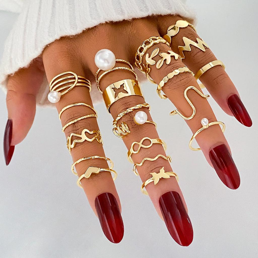 Simple Colored Beach Ring - Retro Butterfly Ring Set Combination