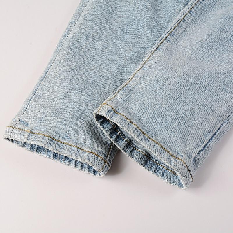 Street Denim Freizeithose Micro-Stretch Baumwolle Jugend Blaue Löcher Enge Jeans Herrenmode Hose