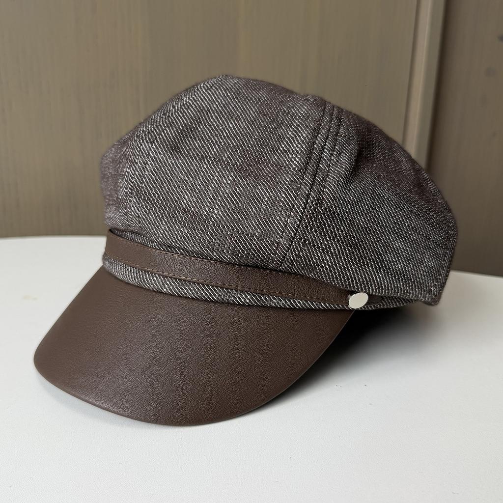 Octagonal hat women's autumn retro splicing British style cowboy newsboy hat temperament shows the face small fashion versatile cap