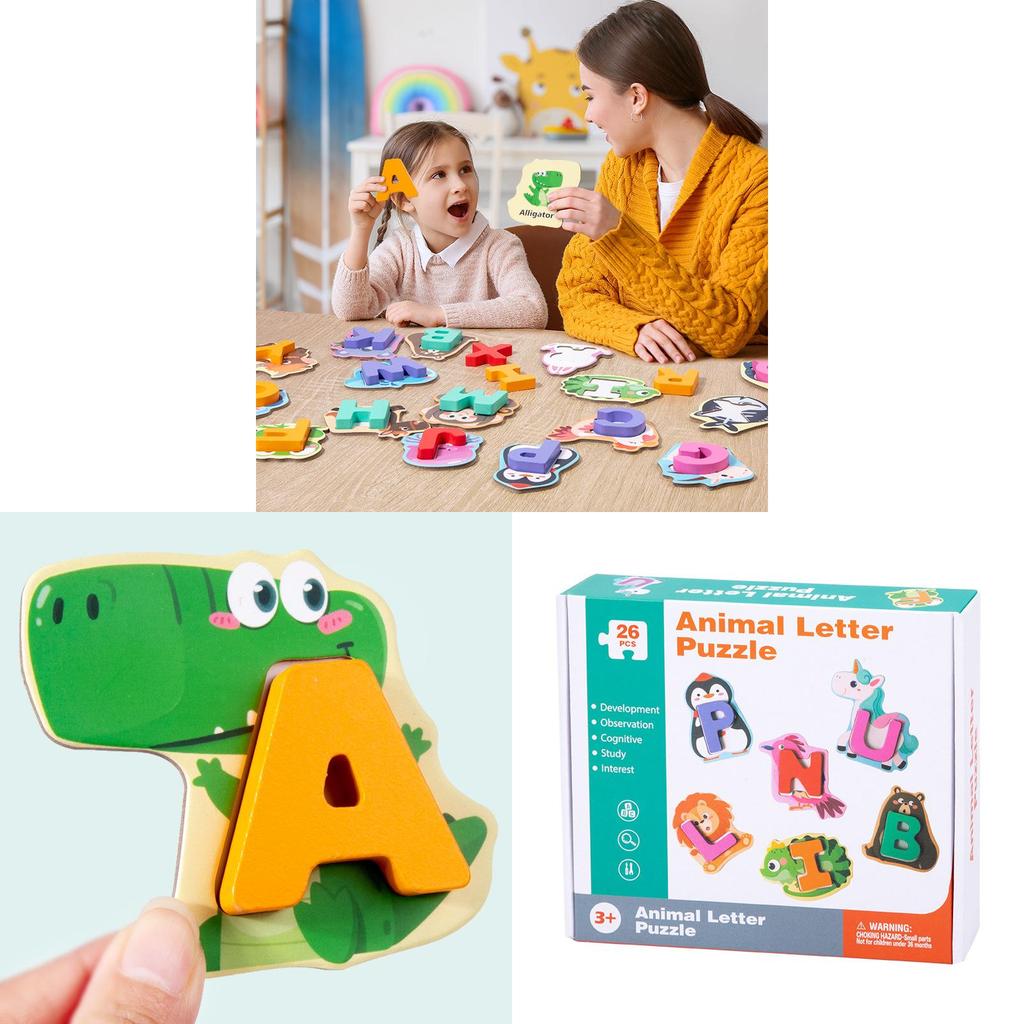 Wooden Childrens Alphabet Animal Puzzle With Educational Blocks For Early Learning