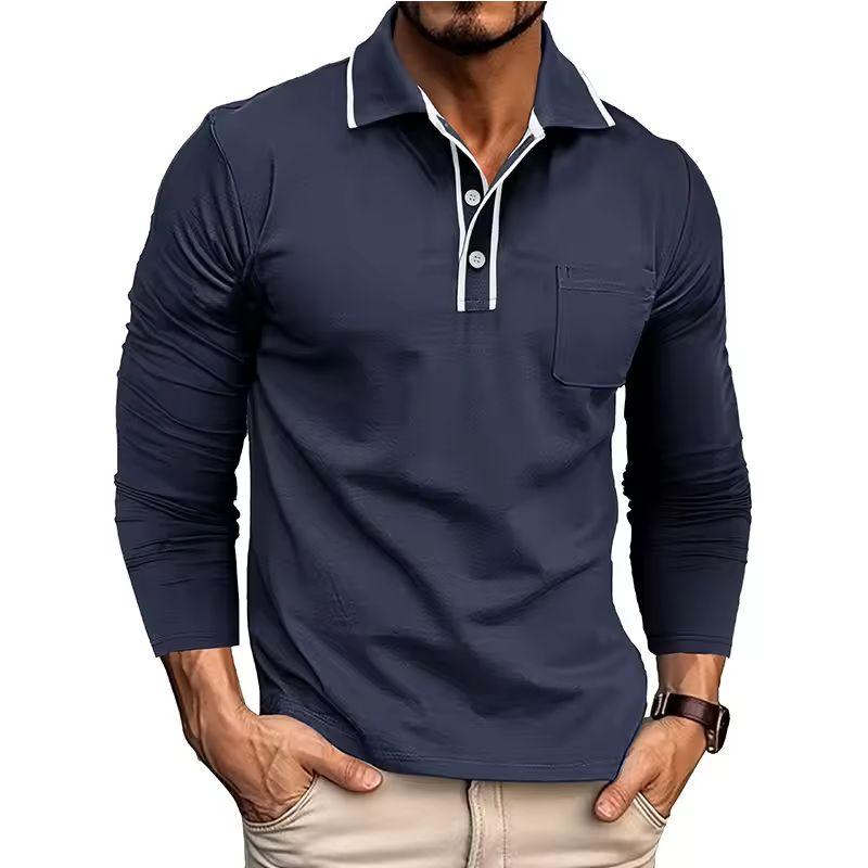 Casual Business Lapel Top Autumn and Winter Long-sleeved POLO Shirt Men's Lapel T-shirt Top Daily Wear Button