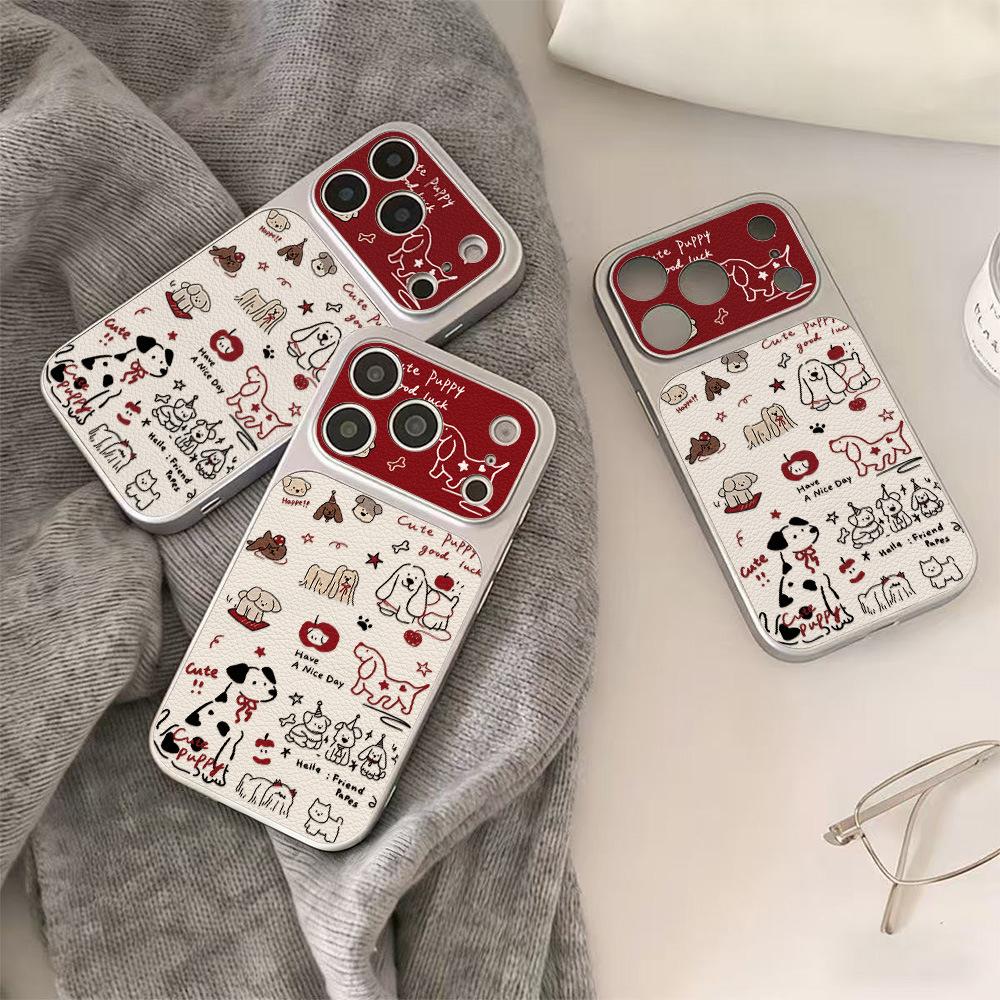 Graffiti cartoon puppy for Apple 17 mobile phone case iPhone15Pro all-inclusive 16Pro leather pattern 14 simple