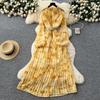 French light luxury celebrity temperament dress women's high-end sense strap waist three-dimensional flower lantern sleeve printed long dress