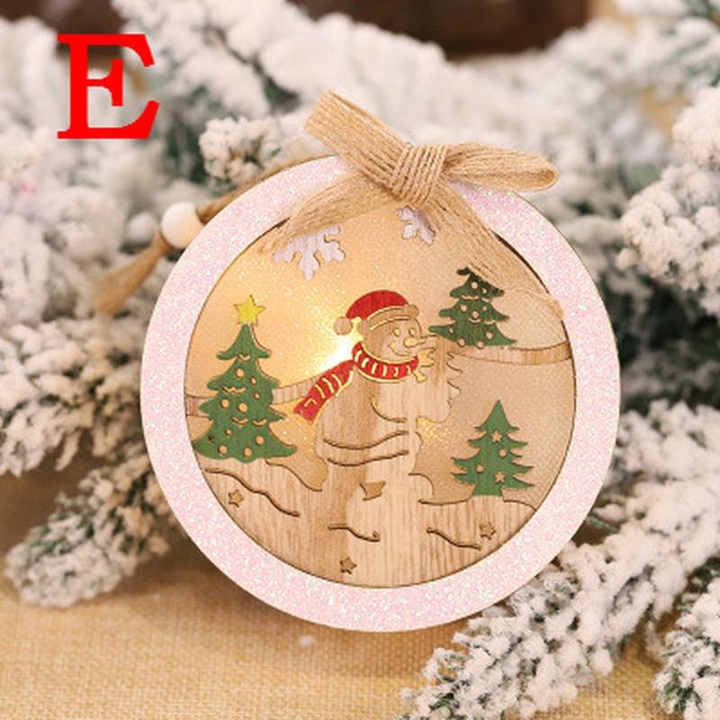 Christmas Tree Wooden Glowing Ornament Star Round Shape LED Light Decoration Luminous Santa Snowman