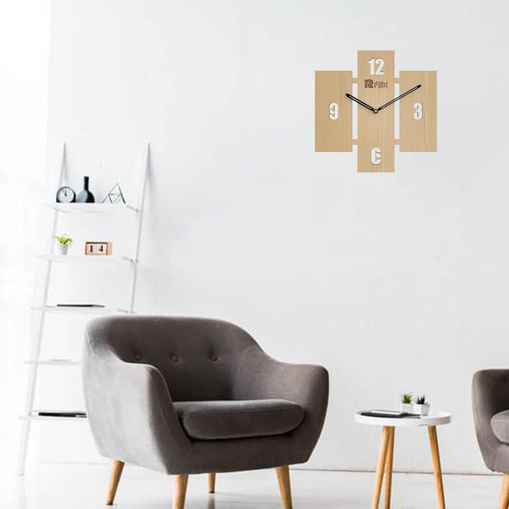 Standing Brick Design 12 Inch Handcrafted Stylish Elegant Analog Wooden Wall Clock for Living Room Hall Bedroom Office Gifting Maple Wood