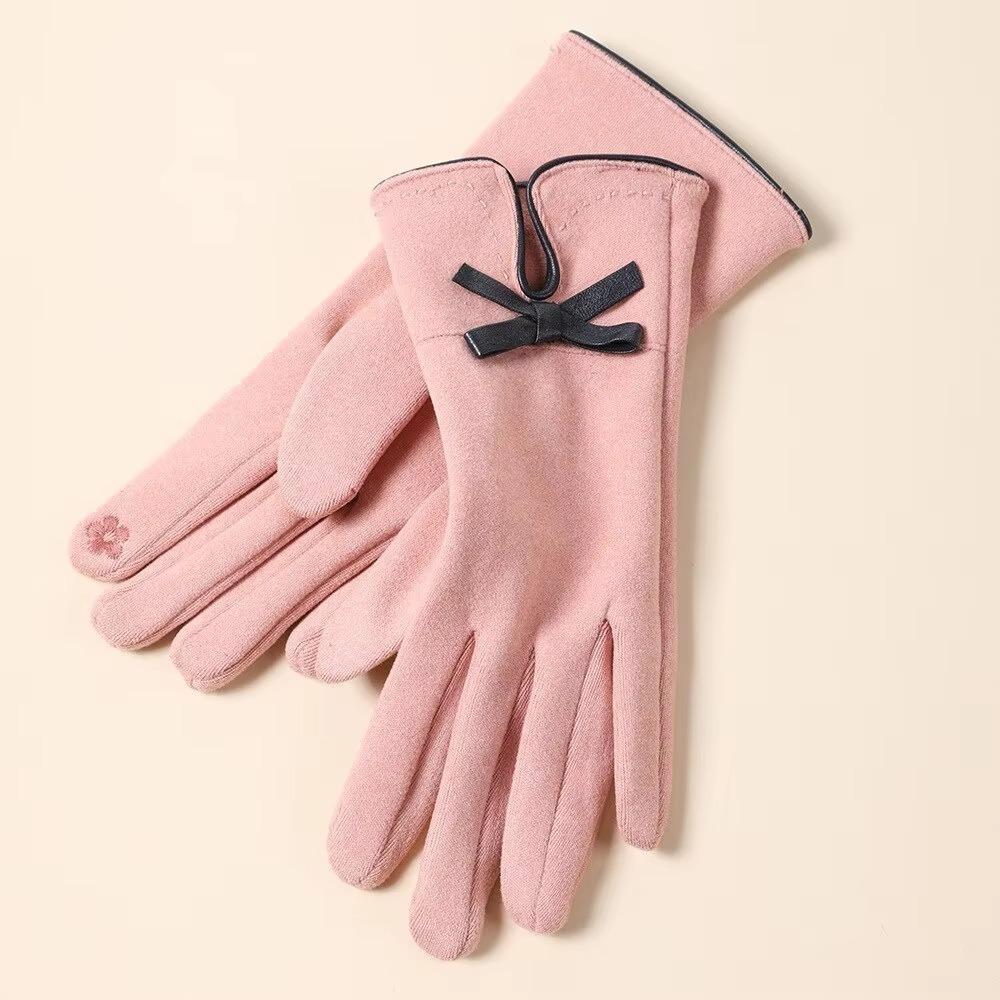 Bow Decoration Full Finger Mittens Fleece Winter Gloves Warm Women Gloves  Women