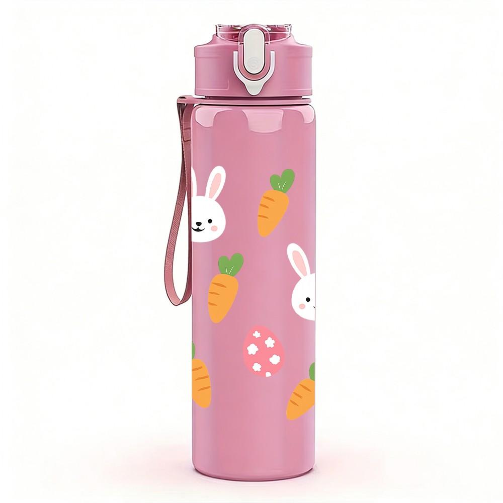 1PC Easter Bunny Carrot Flower Pattern 750ml Color Plastic Sports Water Bottle Leakproof Flip Straw Lid Suitable for Sports Office Home Use