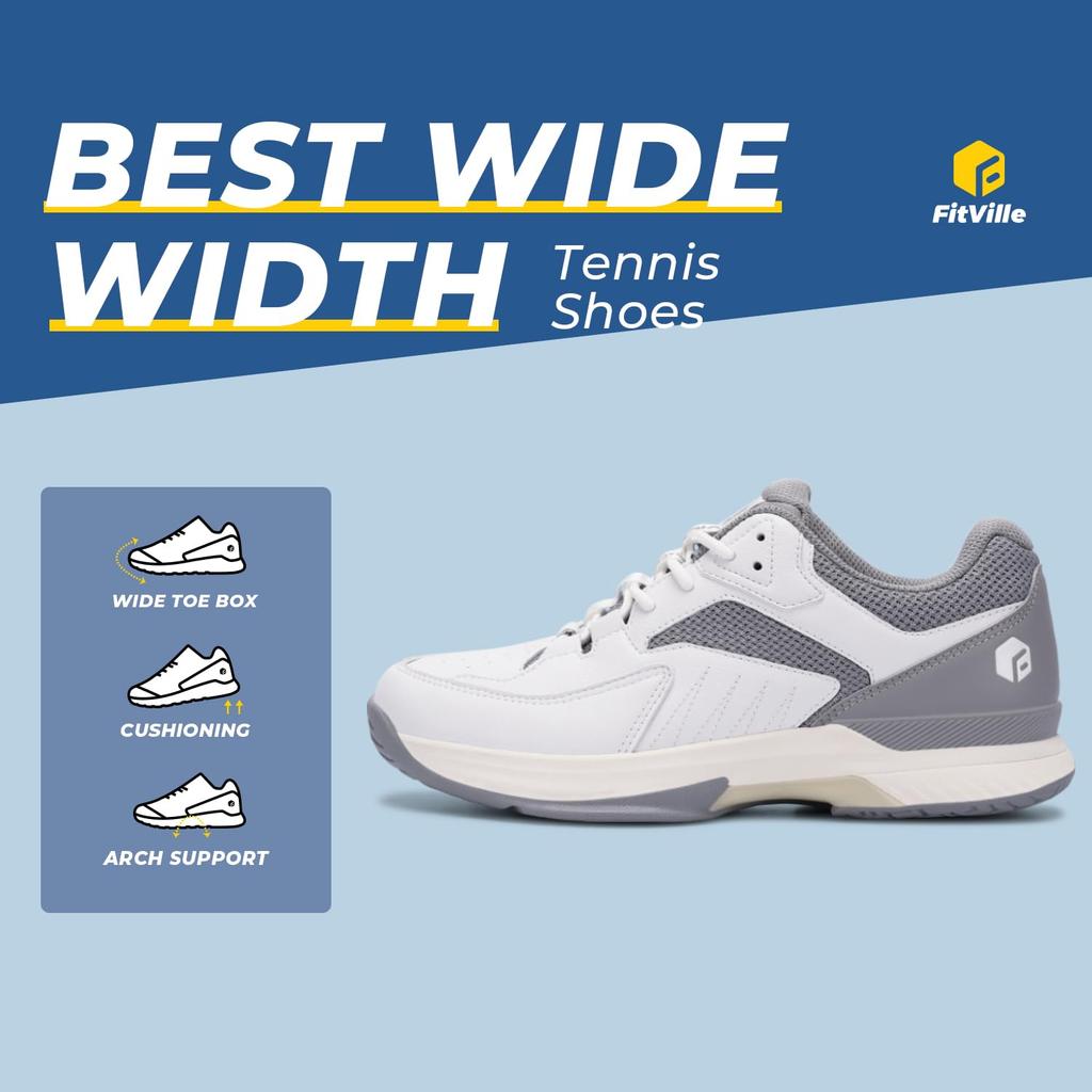 Wide Tennis Shoes 2E 4E Wide All Court Tennis Athletic Shoes Hard Court Pickleball Shoes Lightweight Beginners [FitVille] Men's Anti-Slip