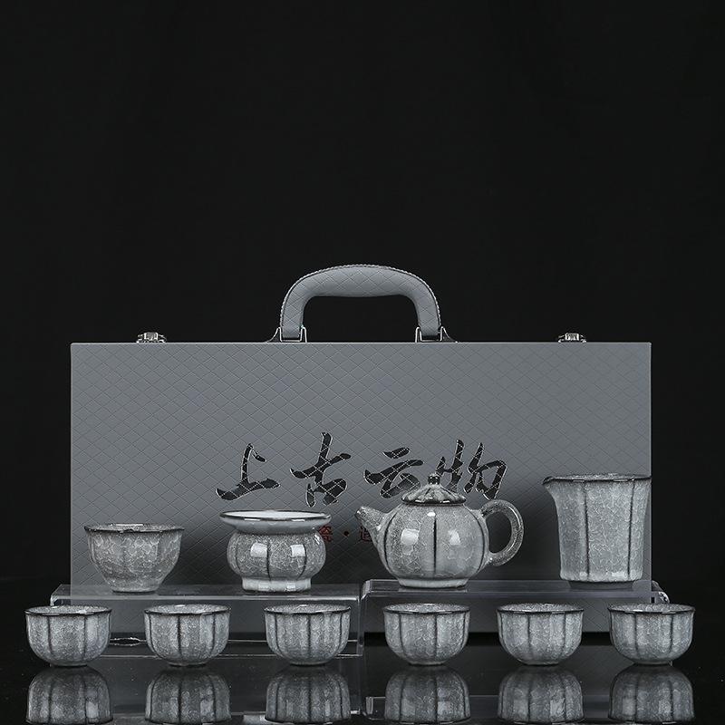 

Ice crack ceramic kung fu tea set, light luxury black ice flower home meeting guest gift high-end gift box