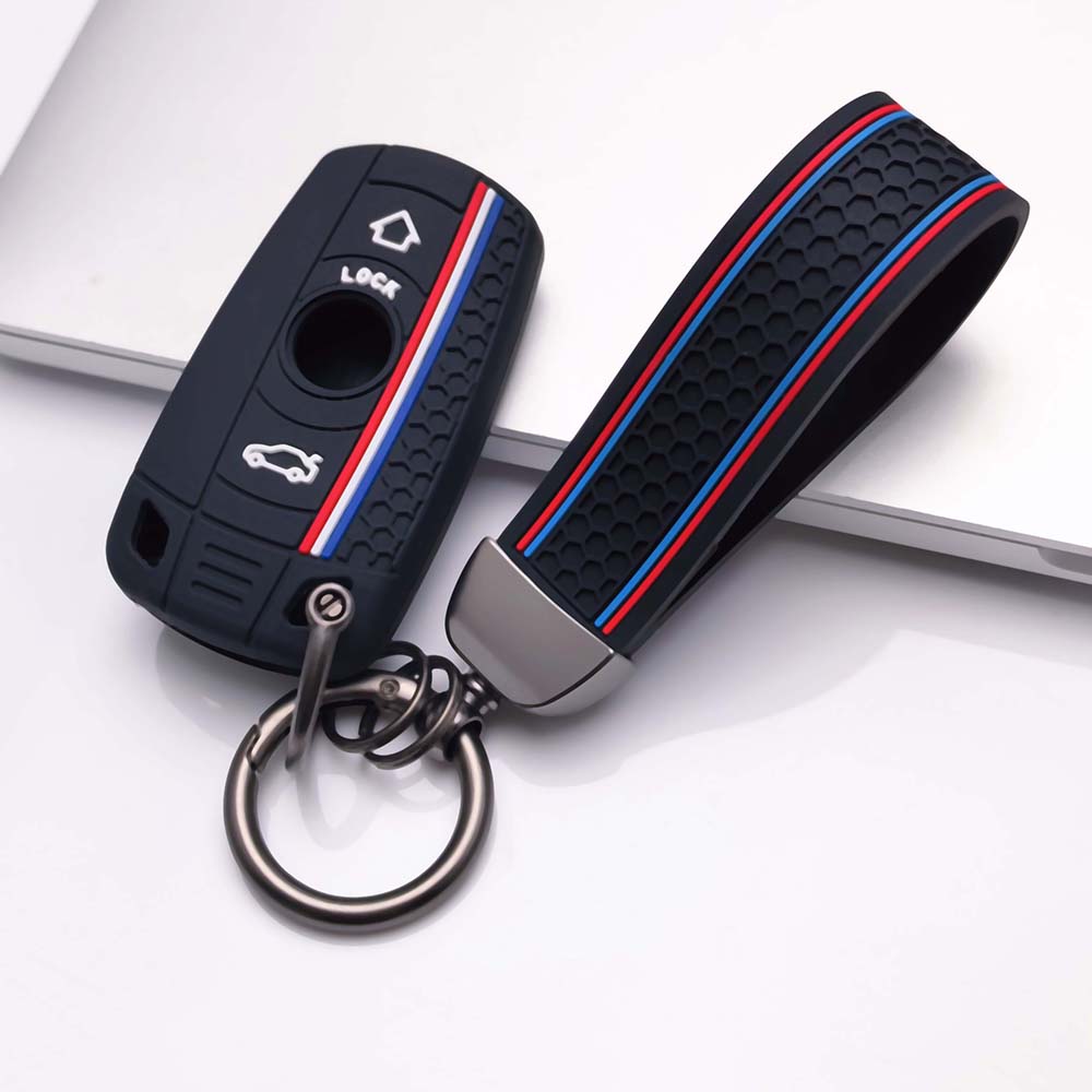 Key Fob Cover for bmw with Keychain Anti-Scratch Guard Shockproof Protection Soft Grip Texture Responsive Button Touch Dust Resistant Cover