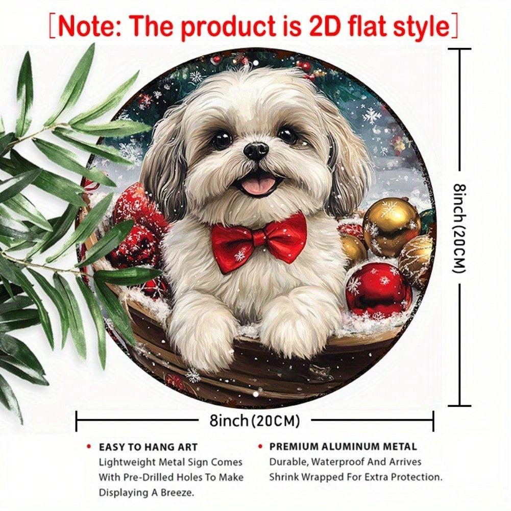 Shiba Inu Christmas Round Wreath Metal Wall Decor 8x8 Inch Aluminum Gift Holiday Home Decoration