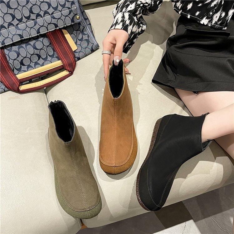 Literary soft leather short boots for women 2024 autumn and winter new retro round head flat bottom mother shoes fashion boots for women