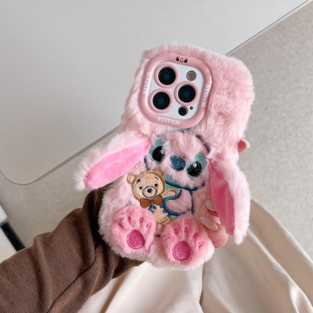 Stitch Plush Phone Case with Cute Cartoon Design Soft Anti-Shock Cover For iphone 17 16 15 14 Plus 13 Pro Max 17Air back cover
