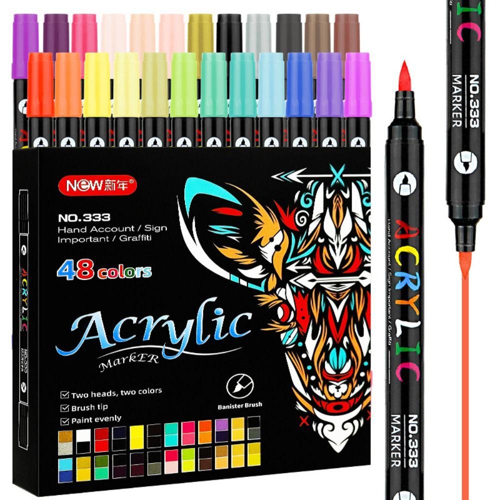 Dual Color Acrylic Paint Markers 24/48/72 Colors Dual Tip Markers Dual-ended Markers  Ceramic Craft