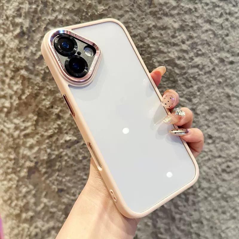 

Transparent Acrylic Metal Lens Protection Case For iPhone 16 15 14 13 12 11 Pro Max Plus Shockproof Soft Bumper Hard Clear Cover For iPhone 13 Pro розовый