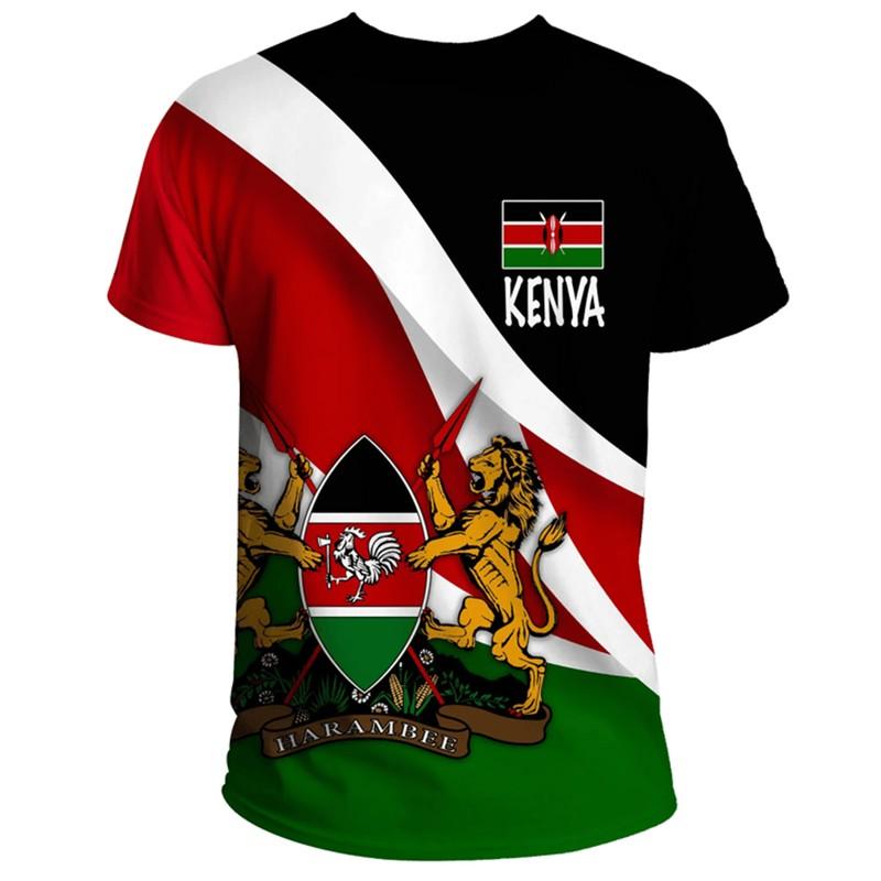2024 Summer Cheap Kenya Flag T Shirt 3D Printed Spoorts Trendy T-shirts for Men & Women African Country Boys Football Jerseys