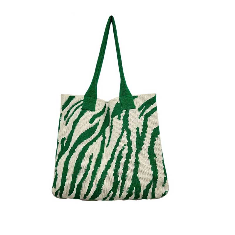 Trend Zebra Pattern Crochet Bag Large Capacity Women Handbag Shoulder Bag Simple Knitted Tote Bag for Teen Women Girls Bolsa
