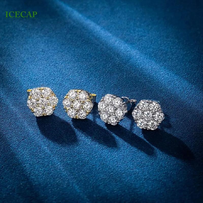 Women Classic Diamond Earrings 925 Silver Moissanite Flower Shape Ear Studs Plated Rose Gold Fashion Jewelry