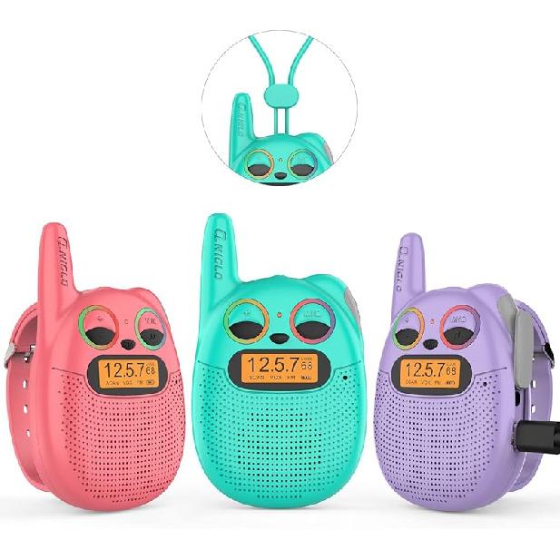 Qniglo Детские рации 3 шт. Перезаряжаемые наручные рации для детей Дальность связи, Идеальные игрушки для детей для улицы для мальчиков и девочек 3+ лет для Q136_RedGreenPurple