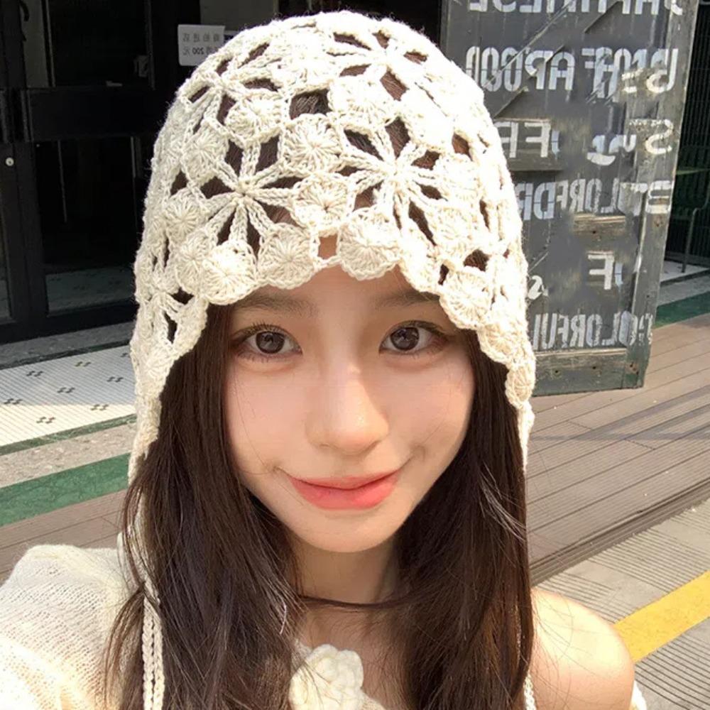 Korean Style Hollow Pullover Hat Breathable Brimless Tassel Cap Crochet Knitted Hats Autumn