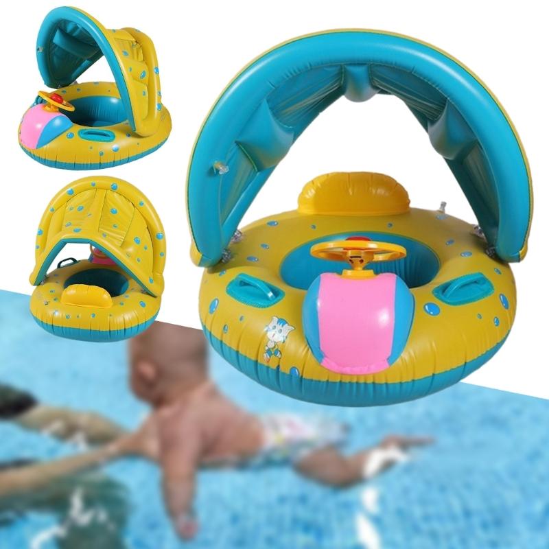 Baby Pool Float with Canopy Inflatable Swim Ring Cute Floaties with Seats and Handle Pool Floats Toys Party Supplies