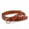 Women Leather Belt Waist Bands with Round Gold Buckle Braided Dress Belt Casual Thin Belt For Student Ladies Clothes Accessories