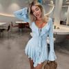 2024 Autumn Elegant Slim Fit Ruffle Flare Sleeve Tie Dress for Women