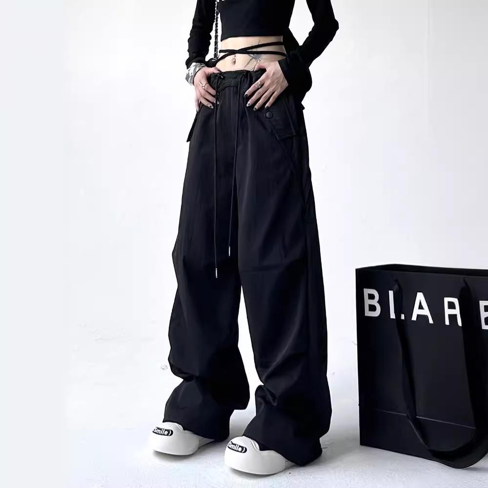Spring & Autumn Women's Wide-Leg Pants: Elegant, Loose, Floor-Length Sports Trousers in American Style.