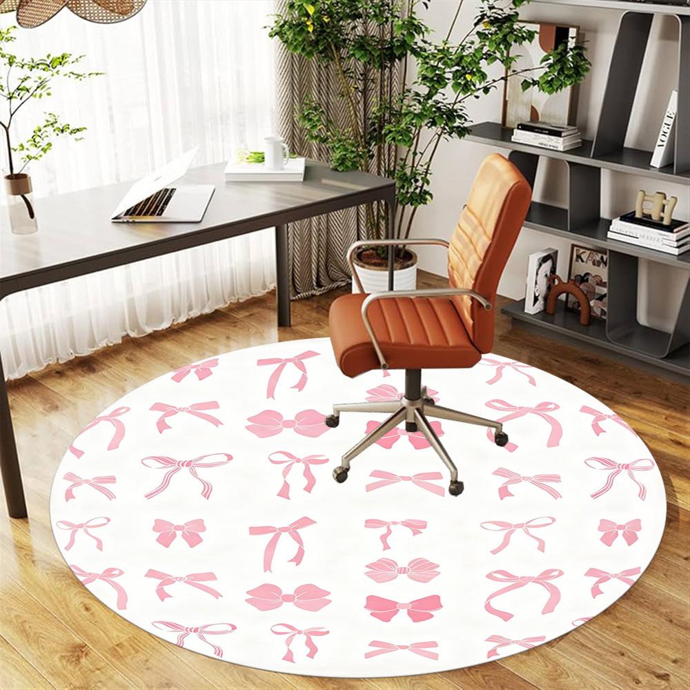1PC Bow Pattern Round Chair Mat Area Rug - Non-Slip, Floor Mat for Office, Bedroom, and Indoor Decor -Gift D1127262