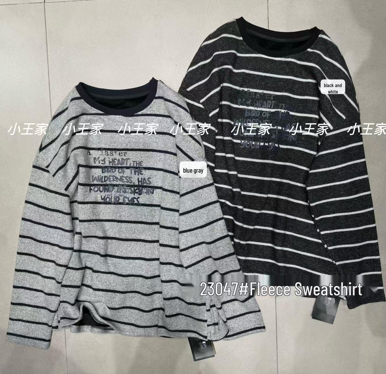 

Зимний пуловер в корейском стиле большого размера в полоску на флисовой подкладке Blue